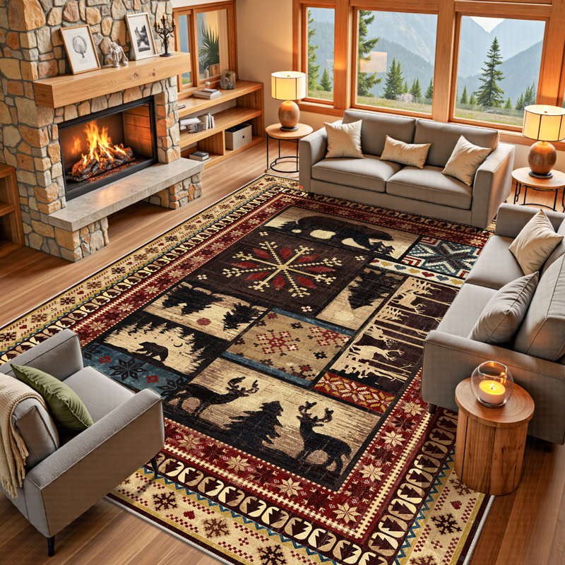 Southwestern Brown Non-slip Washable Area Rug, Rectangle 8' x 10'