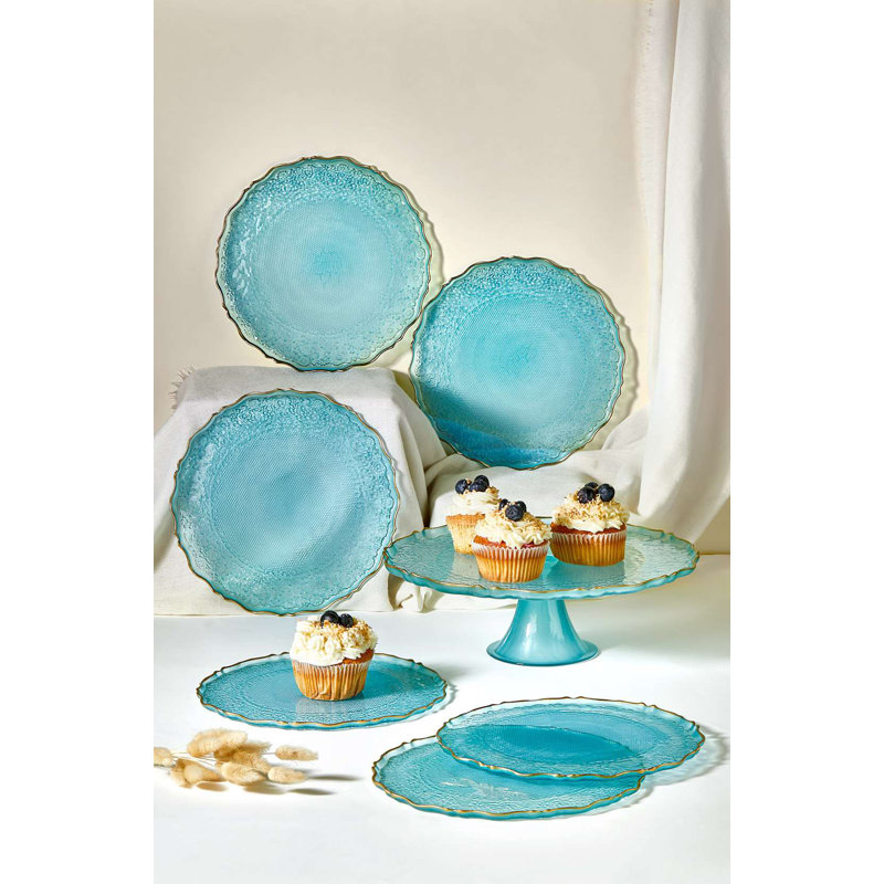 Ensemble d'assiettes à dessert 7 pièces Elegant, 100% verre | 6 assiettes: 8,3 po x 8,3 po, support: 11 po | Conception transparente, parfaite pour les occasions spéciales et les fêtes | Ne va pas au lave-vaisselle ni au micro-ondes, élégant et durable