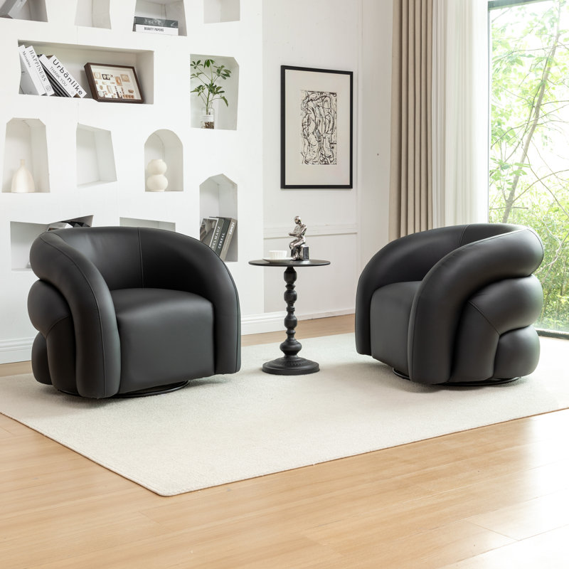 Fauteuil demi-tonneau pivotant en cuir artificiel, Noir