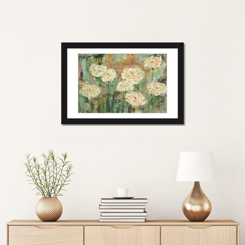 «White Roses», reproduction sur toile, Papier d'art encadré noir, Blanc, H 24 po x l 32 po x P 1 po