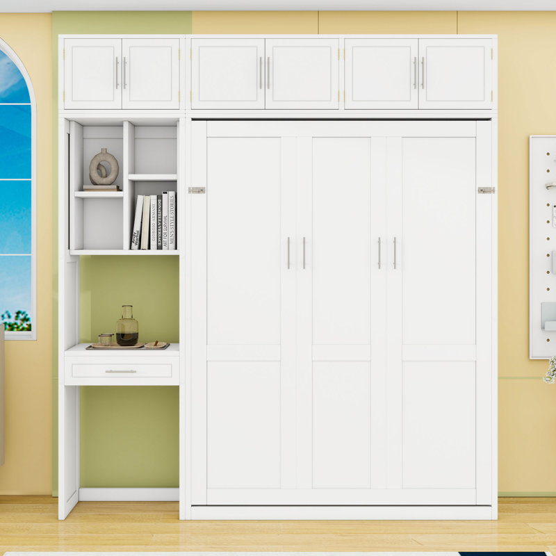 Lit escamotable avec bureau, armoire et tablettes Murphy, Double, White