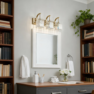 Luminaire de meuble-lavabo moderne à 3 lumières avec abat-jour en cristal K9, finition chromée, éclairage sur miroir de 23,62 po pour la salle de bain