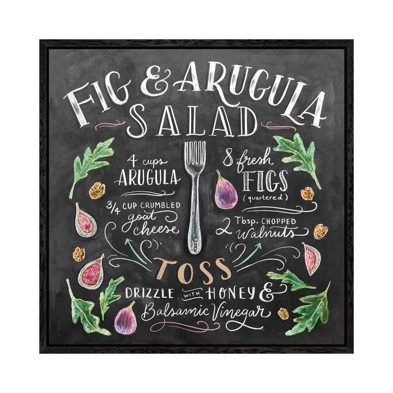 Fig And Arugula Salad Recipe - Print on Canvas, 45.72cm H x 45.72cm W x 3.81cm D, Black Floater Framed