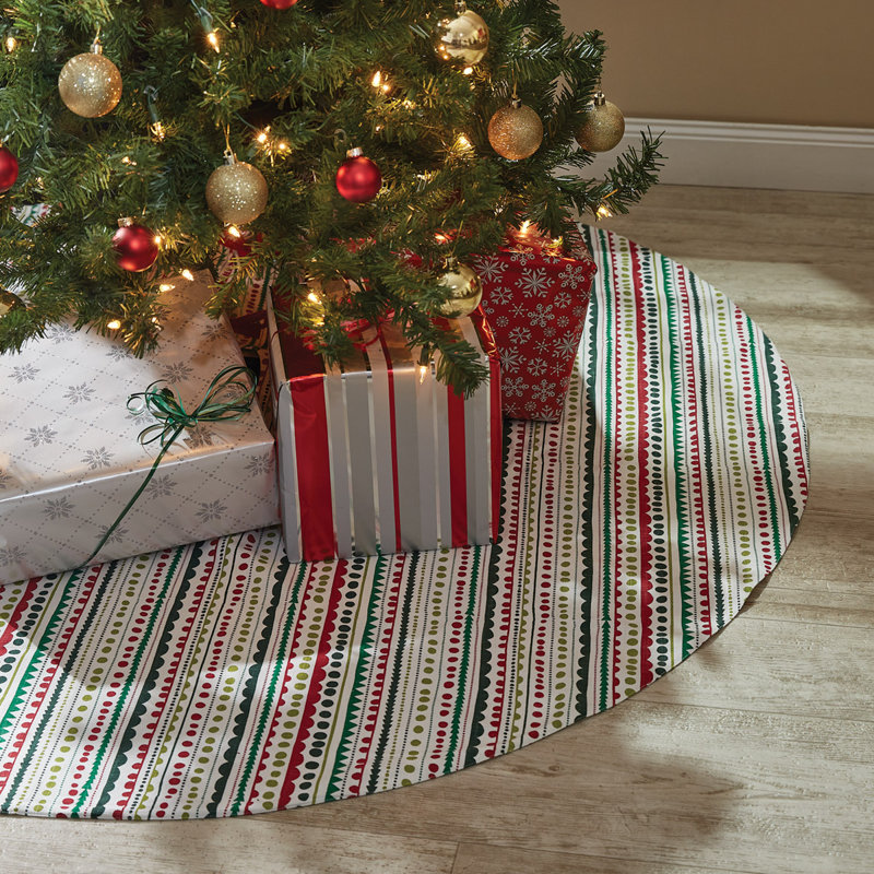 Red and Green Striped Cotton Christmas Tree Skirt