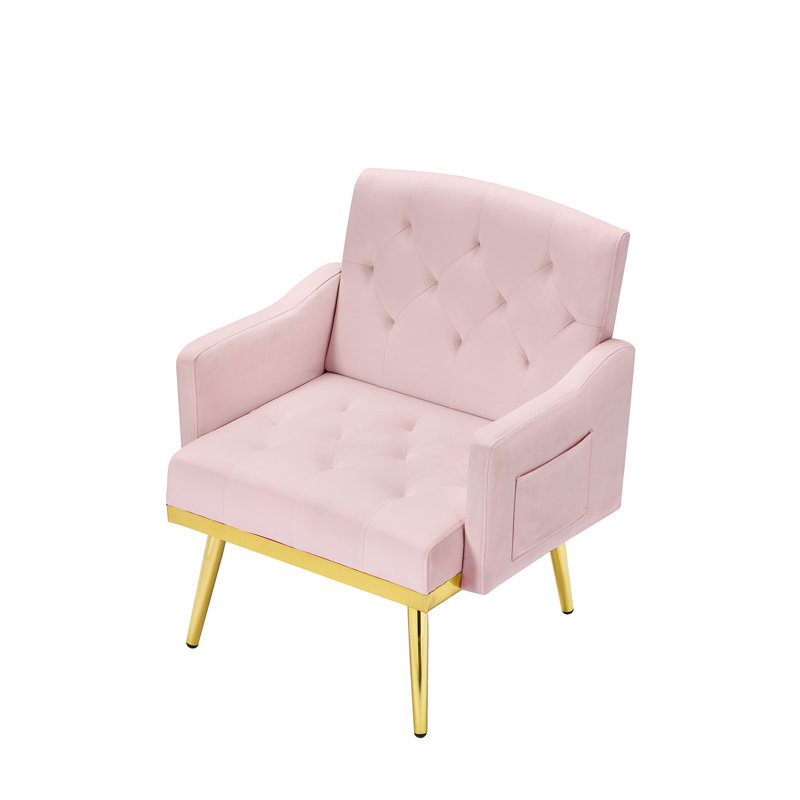 Stylish Pink Velvet Armchair With Gold Metal Legs - Add A Touch Of Class Provide And Comfortable Retreat