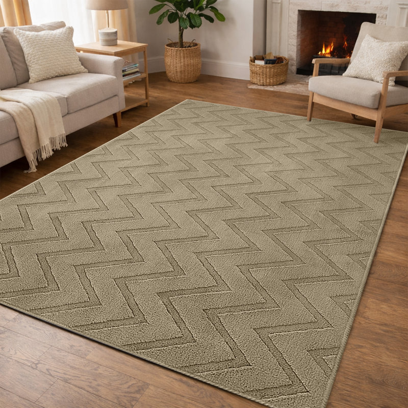 Geometric Machine Tufted Shag Area Rug, Rectangle 60 x 110 cm, Beige
