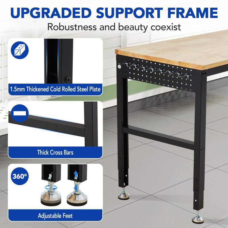 Établi robuste réglable de 60 po x 20 po – Capacité de 2 000 lb – Table roulante avec roulettes verrouillables