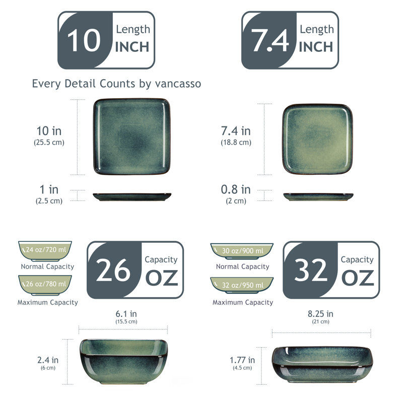 Stoneware Dinnerware - Set of 16, Green