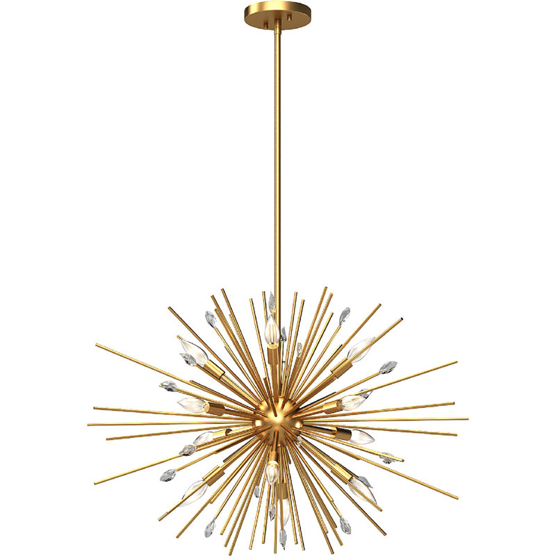 Lustre candélabre sphérique spoutnik intérieur doré à 12 lumières Alice, Or antique