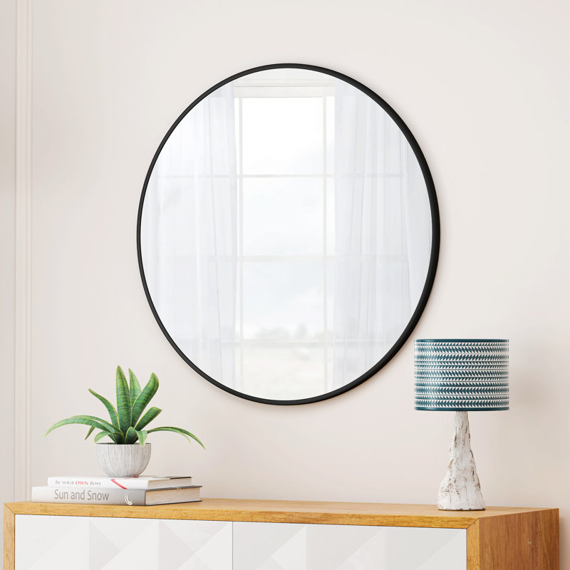 Adrihanna Round Wall Mirror With Frame,, Gold, 27.95" x 27.95"