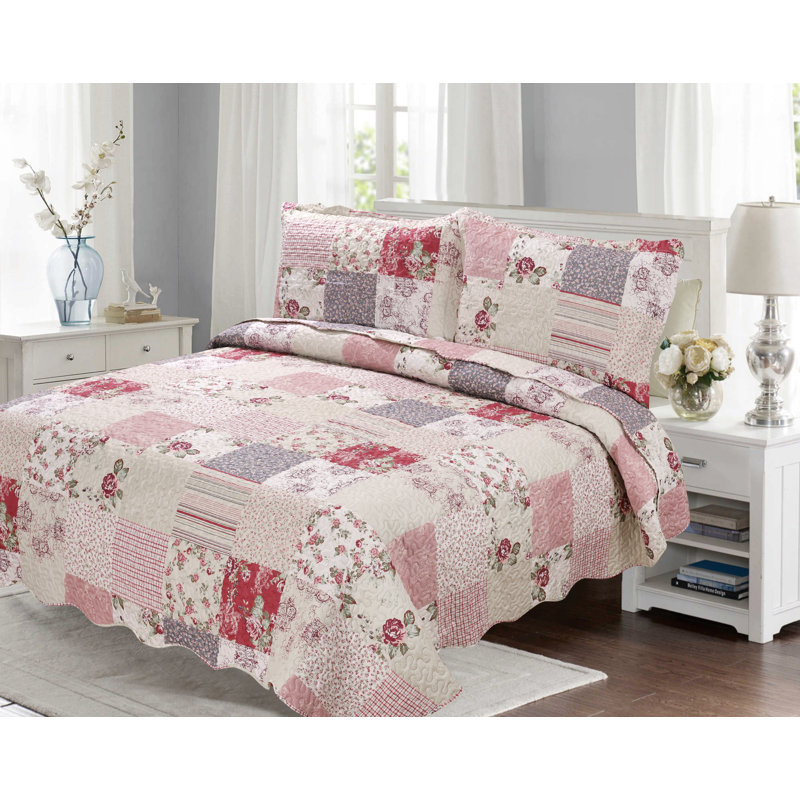 Pinsonic Traditional Patchwork Quilt, King Quilt + 2 Shams