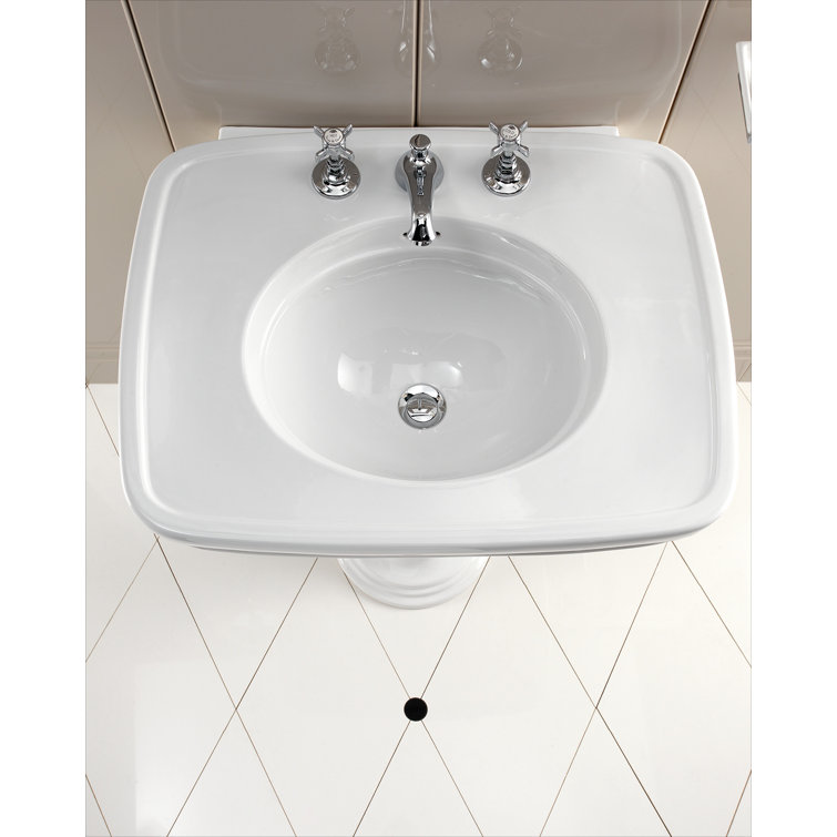 Rose 25.38" Tall White Ceramic Oval Pedestal Bathroom Sink with Overflow
