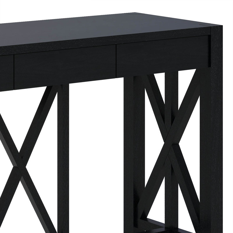 Console en placage avec 4 tiroirs spacieux, table d'entrée de style moderne Crisscross avec rangement ouvert, Black