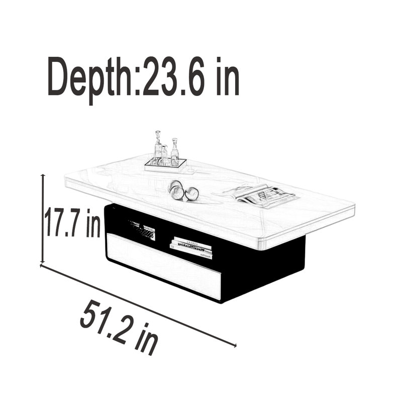 Table basse crème Luxury Rockboard, H 17,7 po x L 51,2 po x l 23,6 po, Blanc / Gris, Noir / blanc