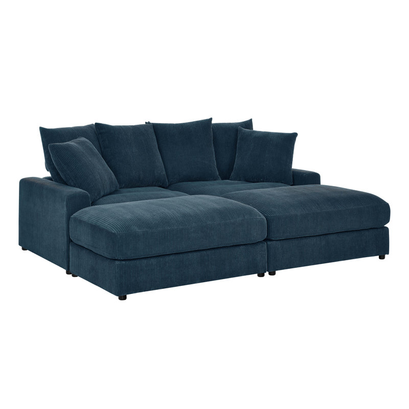 Arzuaga 89" Wide Reversible Modular Corner Sectional with Ottoman, Teal Blue, Black, Plastic