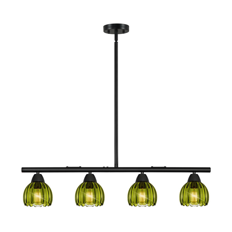 Lustre linéaire moderne à 4/6 lumières avec abat-jour en verre vert pour salle à manger, 4