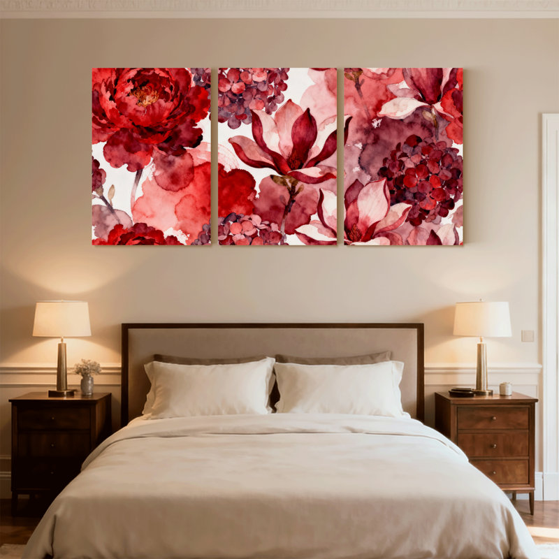 Plantes et fleurs, ensemble de 3 reproductions d'art sur toile, H 24 po x l 48 po