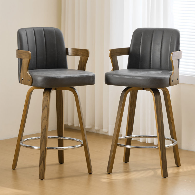 Tabouret de bar et de comptoir pivotant rembourré avec accoudoirs, Gris, Tabouret de bar (siège d'une hauteur de 29 po)