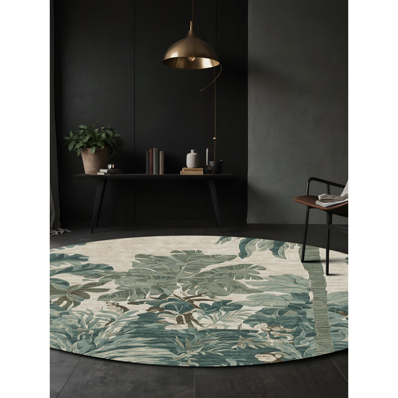 Tapis gris soyeux et moelleux, Rond 5 pi