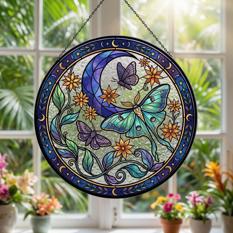 Panneau de vitrail en verre coloré, 7,8 heures, H 7,8 po