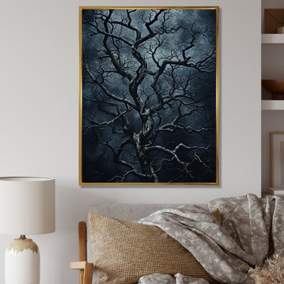 Arbre gothique gris la nuit I - arbre, art mural