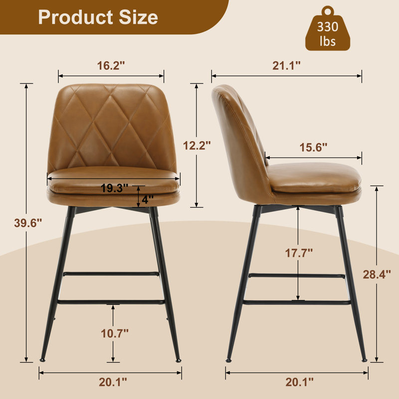 Tabourets de bar Syheem, Tabouret de bar (siège d'une hauteur de 28,4 po), Brun