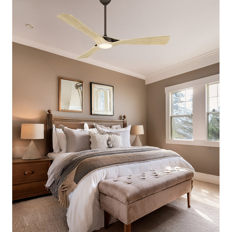 Bridge 60" Led Smart Ceiling Fan, Bronze, White Wood