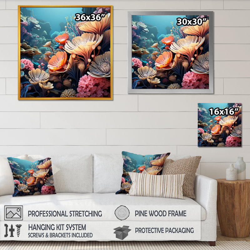 Explorations de récifs coralliens multicolores I - art de corail, Cadre simple blanc, H 30 po x l 30 po x P 1,5 po