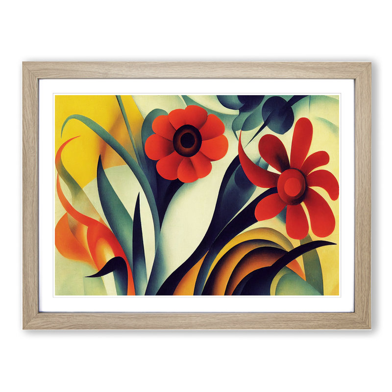 Idyllic Flowers - Single Picture Frame Print, 46cm H x 64cm W x 2cm D, Oak