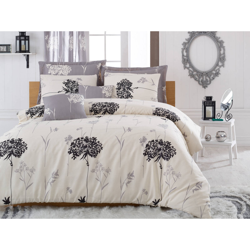Ensemble de housse de couette 3 pièces en mélange de coton gris / beige / noir Esmarie