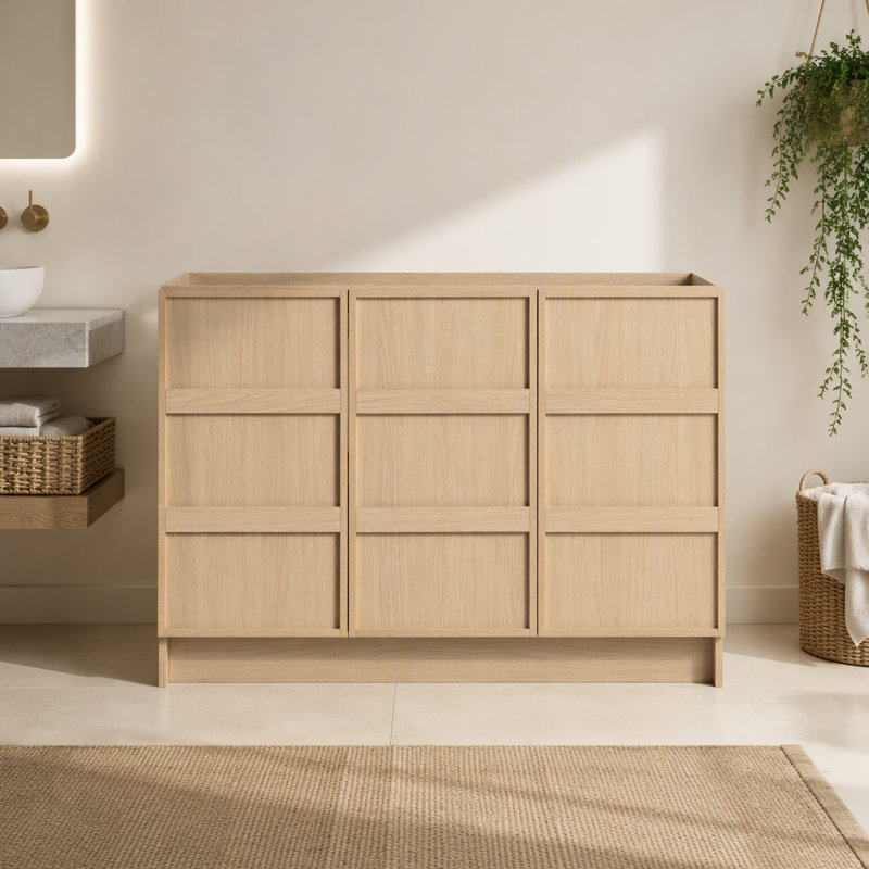 Meuble-lavabo autoportant 48 po (46-7 / 8 po) et 3 portes d'armoire à fermeture en douceur, contreplaqué, chêne Dune (KD-PACKING)
