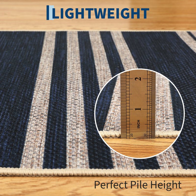 Washable Easy Jute Rug Modern Striped Living Room Rug with Non-Slip Backing, Non Shedding Neutral Floor Mats, Indoor Outdoor Carpet for Bedroom, Patio, Backyard
