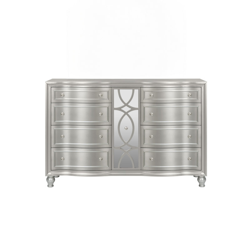 Commode large Felix avec 8 tiroirs avant en bois massif argenté 68 pouces