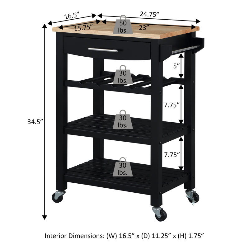 Michelle 4 Tier Butcher Block Kitchen Cart with Drawer and Wine Rack, Green