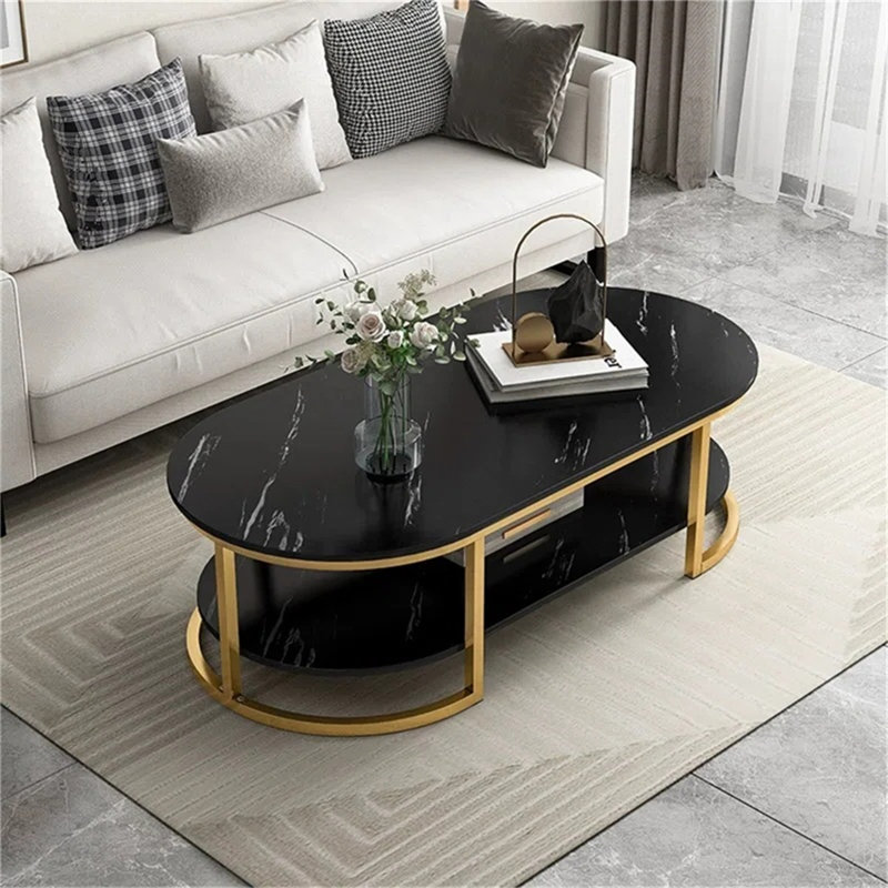 Double Shelf Steel Frame Coffee Table - Artificial Wood Surface With Sturdy Construction