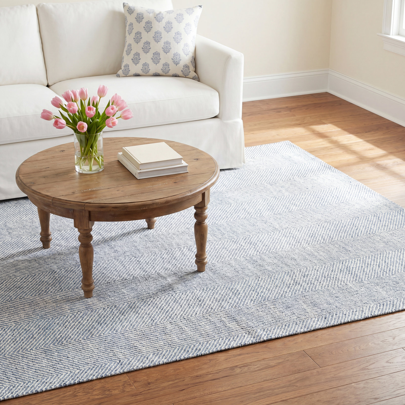 Wheaton Blue Beige Hand-Tufted Wool Chevron Rug, Rectangle 8' x 10'