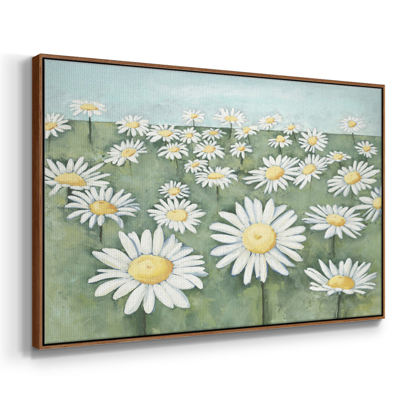 Champ de fleurs - impression, Toile argentée avec cadre flottant, H 25 po x l 37 po x P 2 po