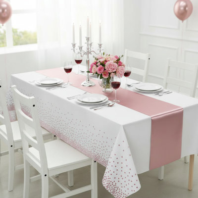 Disposable Plastic Tablecloths And Satin Table Runner Set Polka Dot Tablecloth Satin Table Runner For Wedding Birthday Anniversary Christmas New Year Party Decoration, 54X108 Inch,  A