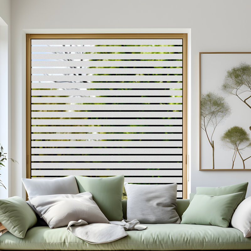 Adhésif décoratif fenêtre rayée à motif givré, H 78 po x l 17,5 po