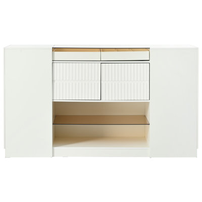 Modern Luxury Multi-Functional Island Vanity Dresser And Storage Cabinet With Glass Tabletop by Latitude Run