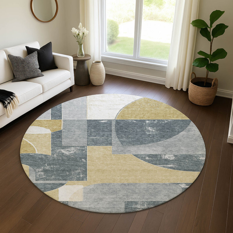 Premium Machine Washable Mehara AMF1692 Mid Century Rug, Round 8'