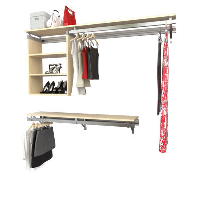 Double Shelf-Hang Closet Shelf with Cubby and Long Hang (Bottom 16" shorter than top)