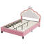 European Single & Double Upholstered Princess Bed With LED Crown Headboard, Pink Velvet-1736005524