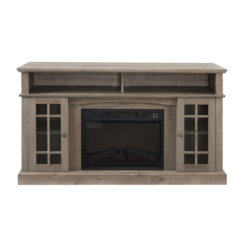Classic TV Media Stand Modern Entertainment Console With 23" Fireplace Inset For TV Up To 65" With Open And Closed Storage Space, Gray Wash, 58.25"W*15.75"D*32"H