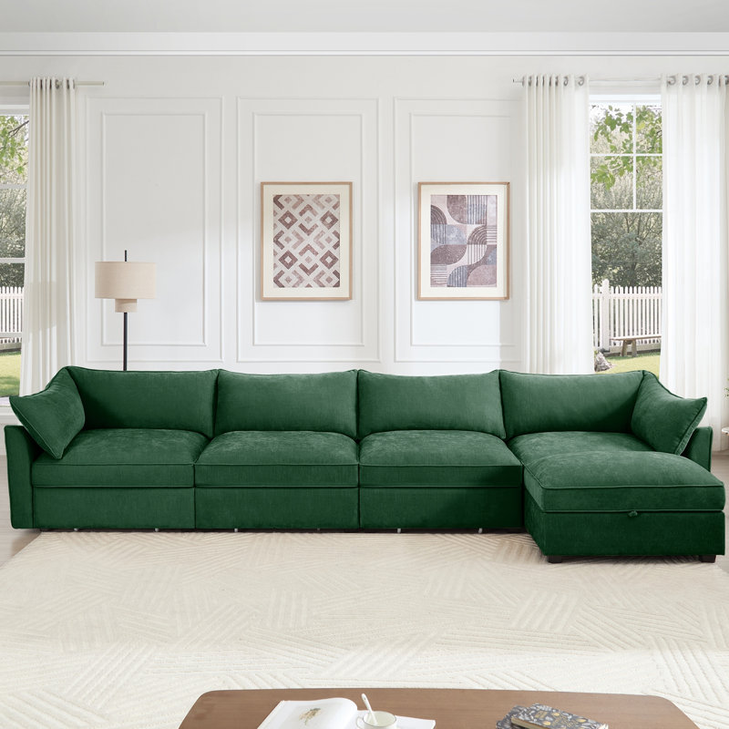 Canapé modulaire en chenille, Chenille verte