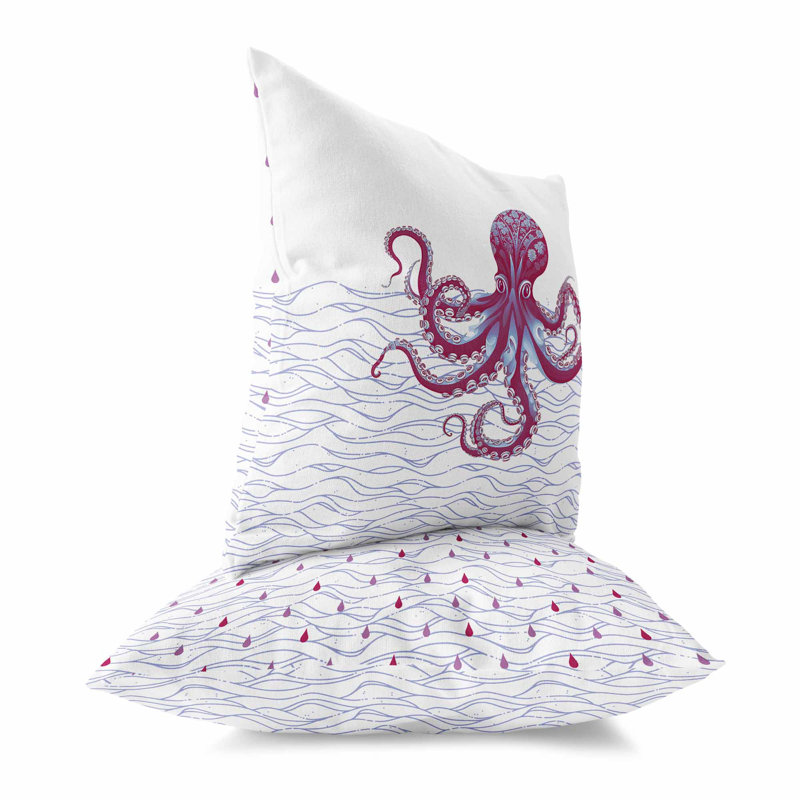 Coussin Oceanic Octo Art, H 26 po x l 26 po, Blanc / rose vif