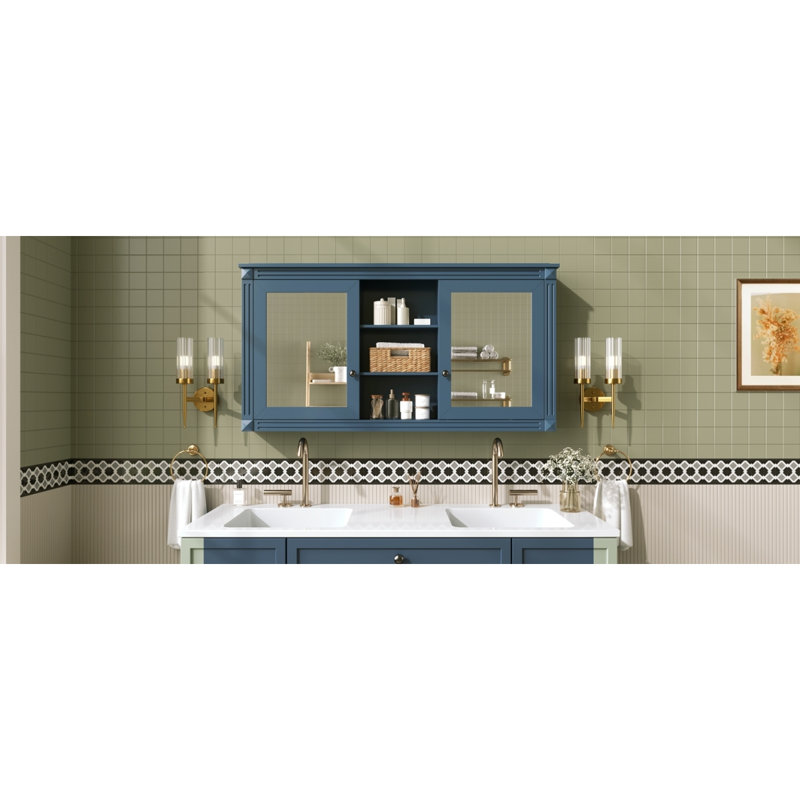55 Inch Wall-Mount 2-In-1 Mirror Cabinet With Adjustable Shelves, Soft-Closing Hinges, High-Definition Mirrors, For Bathroom Vanity, Living Room, Bedroom Storage Organizer