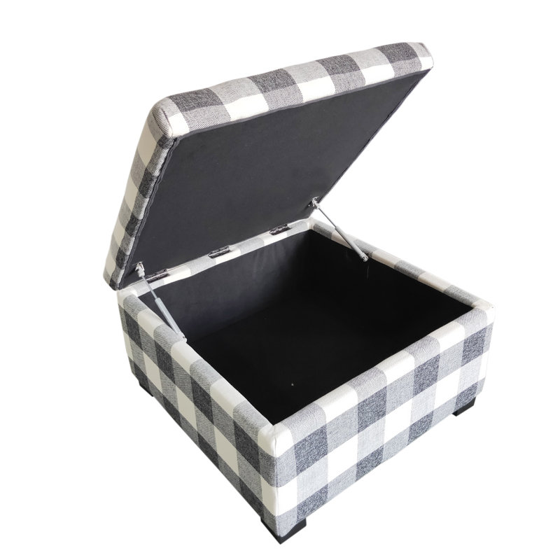 Repose-pieds de rangement carré à carreaux 30 po Owasso, Beige / lin gris anthracite, Noir