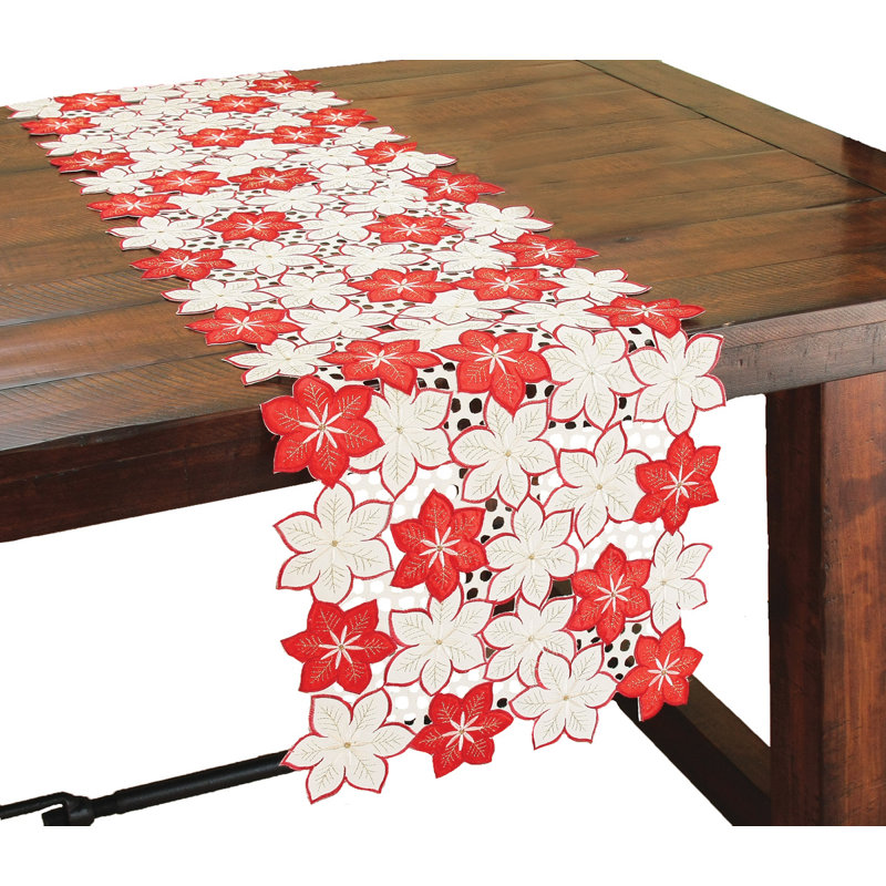 Saltz Embroidered Cutwork Holiday Table Runner, 54" L x 15" W