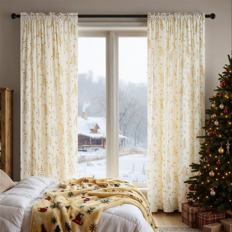 Christmas Curtains,Thermal Insulated Blackout Velvet Curtains, Noise Reducing Window Drapes Christmas Decorations, Printed Pattern Window Curtains